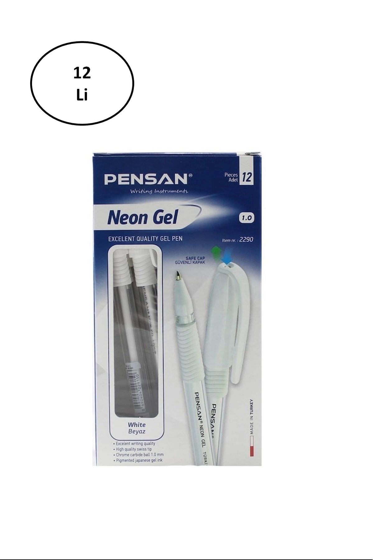 PRATİKOBA Pensan Neon Jel Kalem 1 Mm Beyaz 2290 12'li