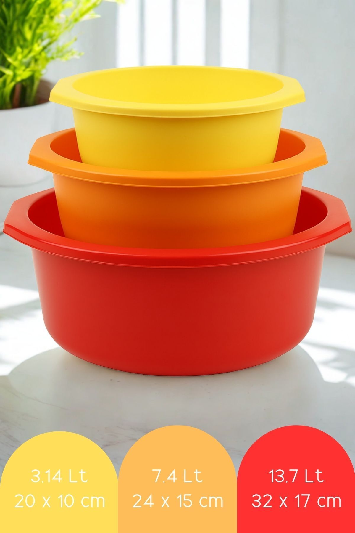 ESTİ 3 Boy Kalın Dayanıklı Plastik Badya Seti – Çok Amaçlı Salata / Yıkama / Saklama / Hazırlık Kabı
