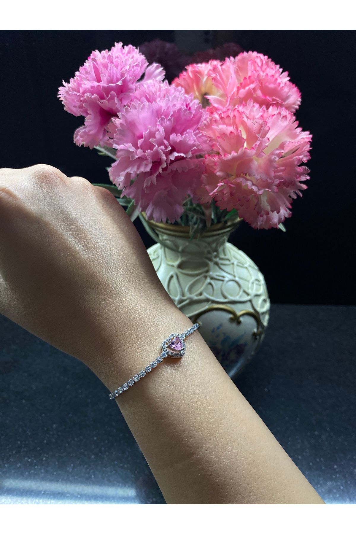 Gök Accessories Pembe Kalp Çelik Bileklik
