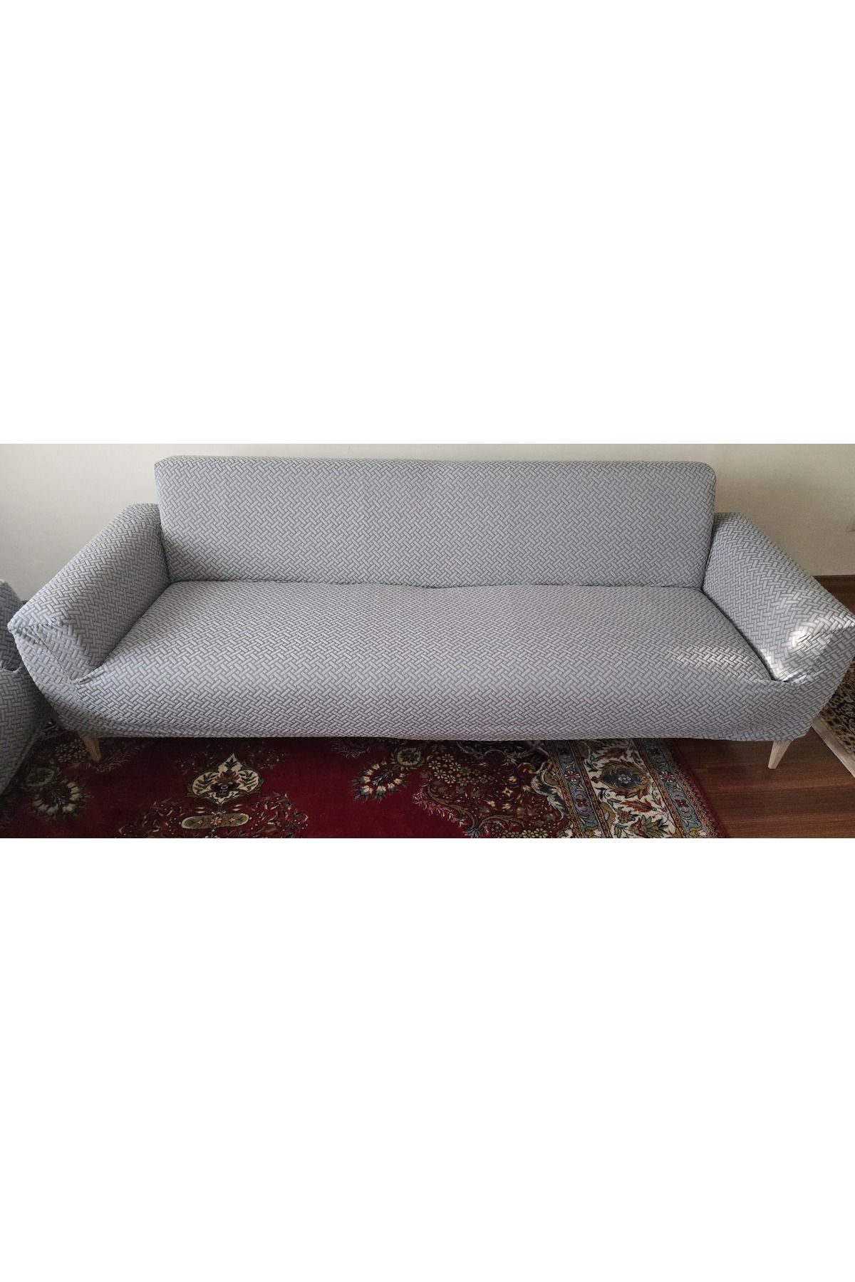 Rişte Home A Kaliteli Hasır Desen Jakarlı Yarı Kaplama 3 3 1 1 Lastikli Kanepe,koltuk Örtüsü, Kılıfı Takımı