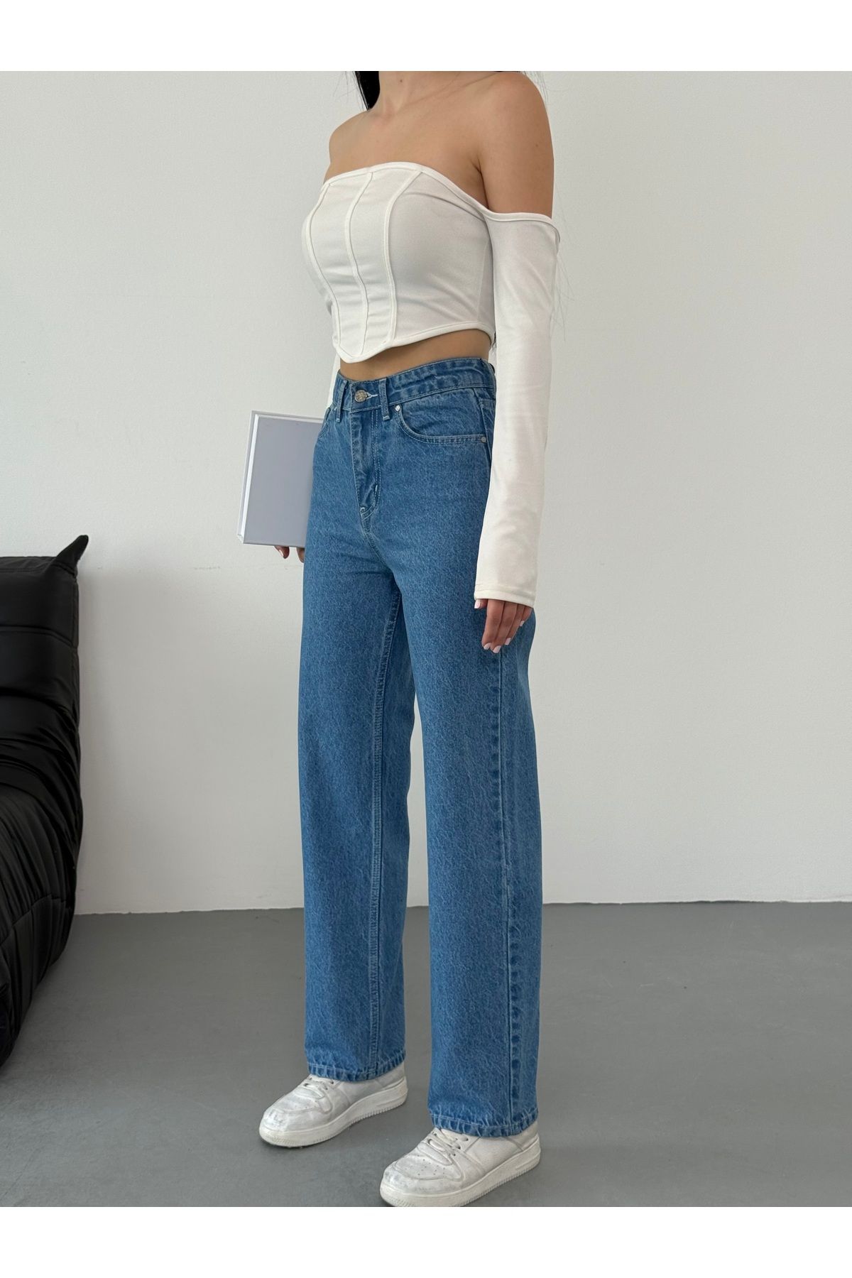 alanora Kadın Mavi Yüksek Bel Wide Leg Palazzo Jean