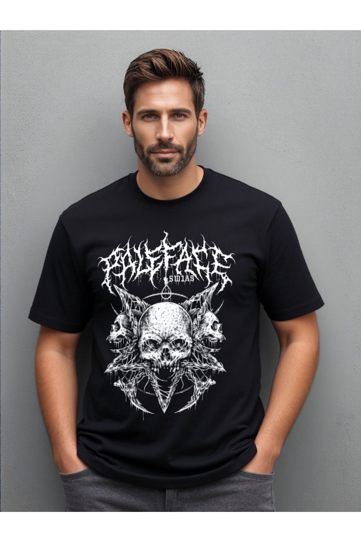 ship master Unisex Gotik Metal Kuru Kafa Baskılı Oversize Tişört
