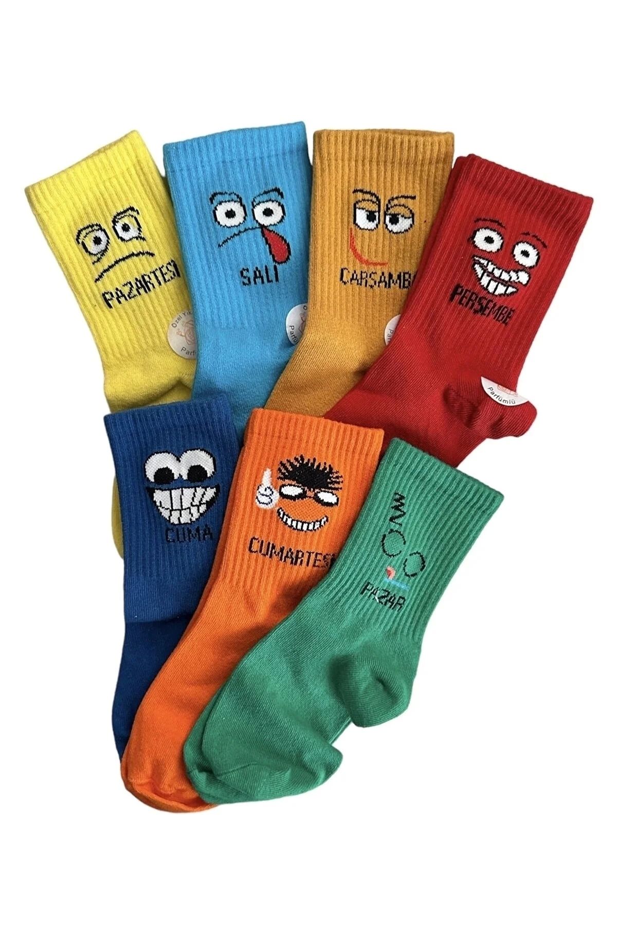 PRATİKOBA Haftanın 7 Günü Özel Emoji Basklılı Eğlenceli Tenis Kolej Çorap Kutulu Unisex - Royaleks
