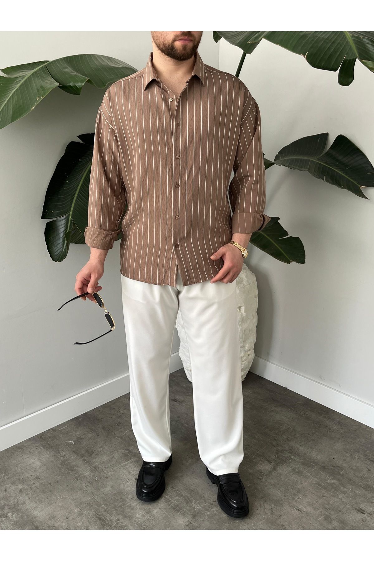HAWKKİNG Erkek Oversize Çizgili Modal Gömlek
