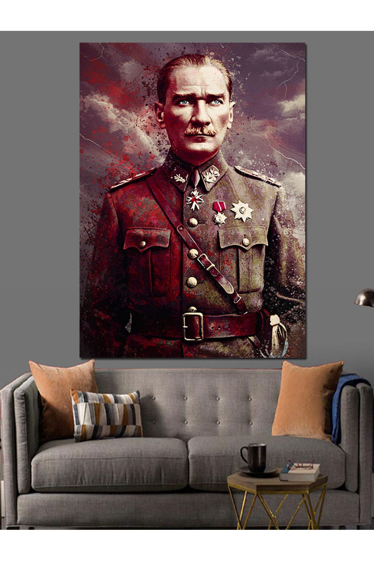 Tablomega Mustafa Kemal Atatürk Üniformalı Dekoratif Kanvas - Mdf Ahşap Tablo