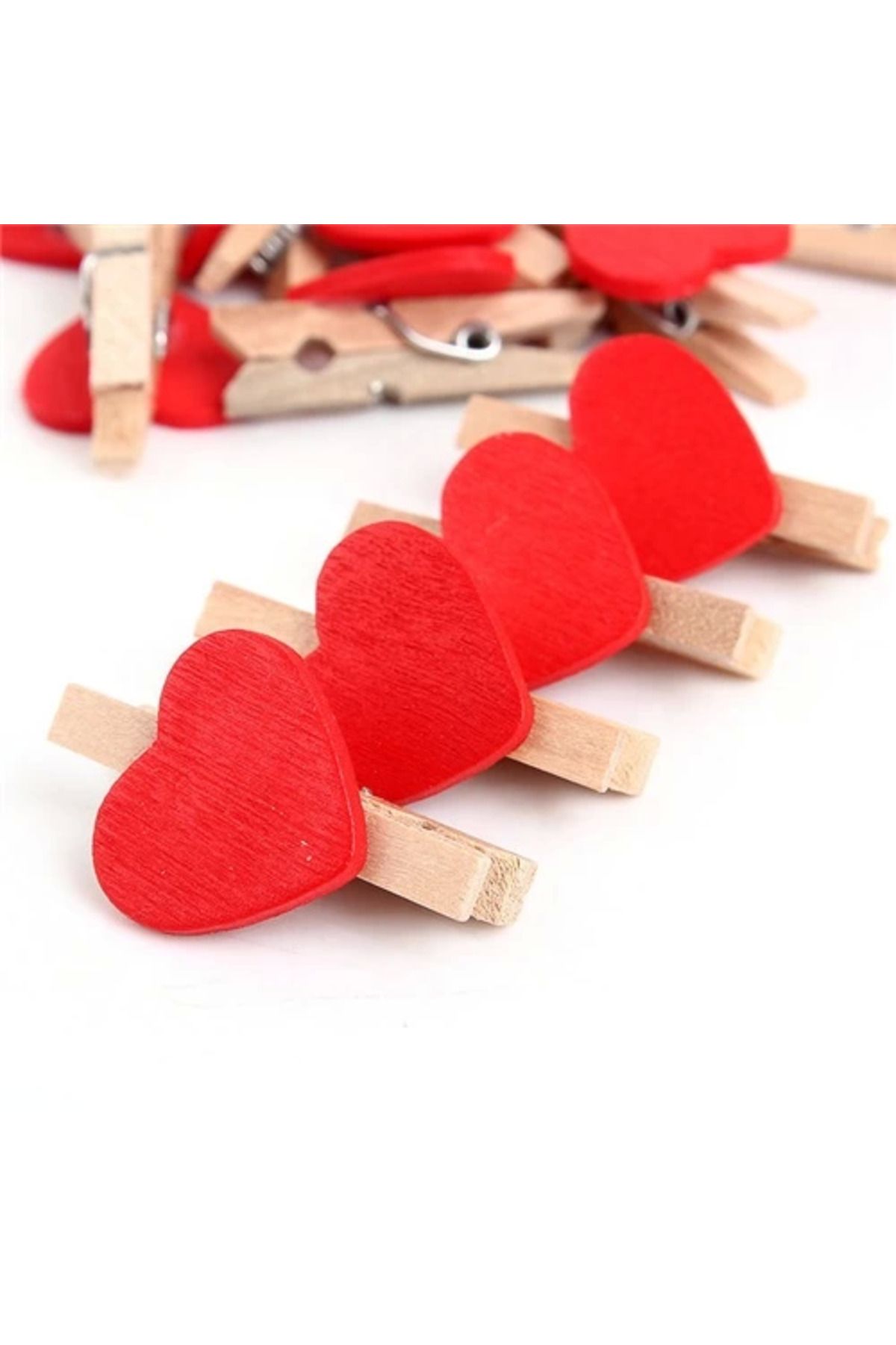 Modafiks 10'lu Kalp Şekilli Ahşap Mandallar 3.5cm (10'lu Set-10 Paket)