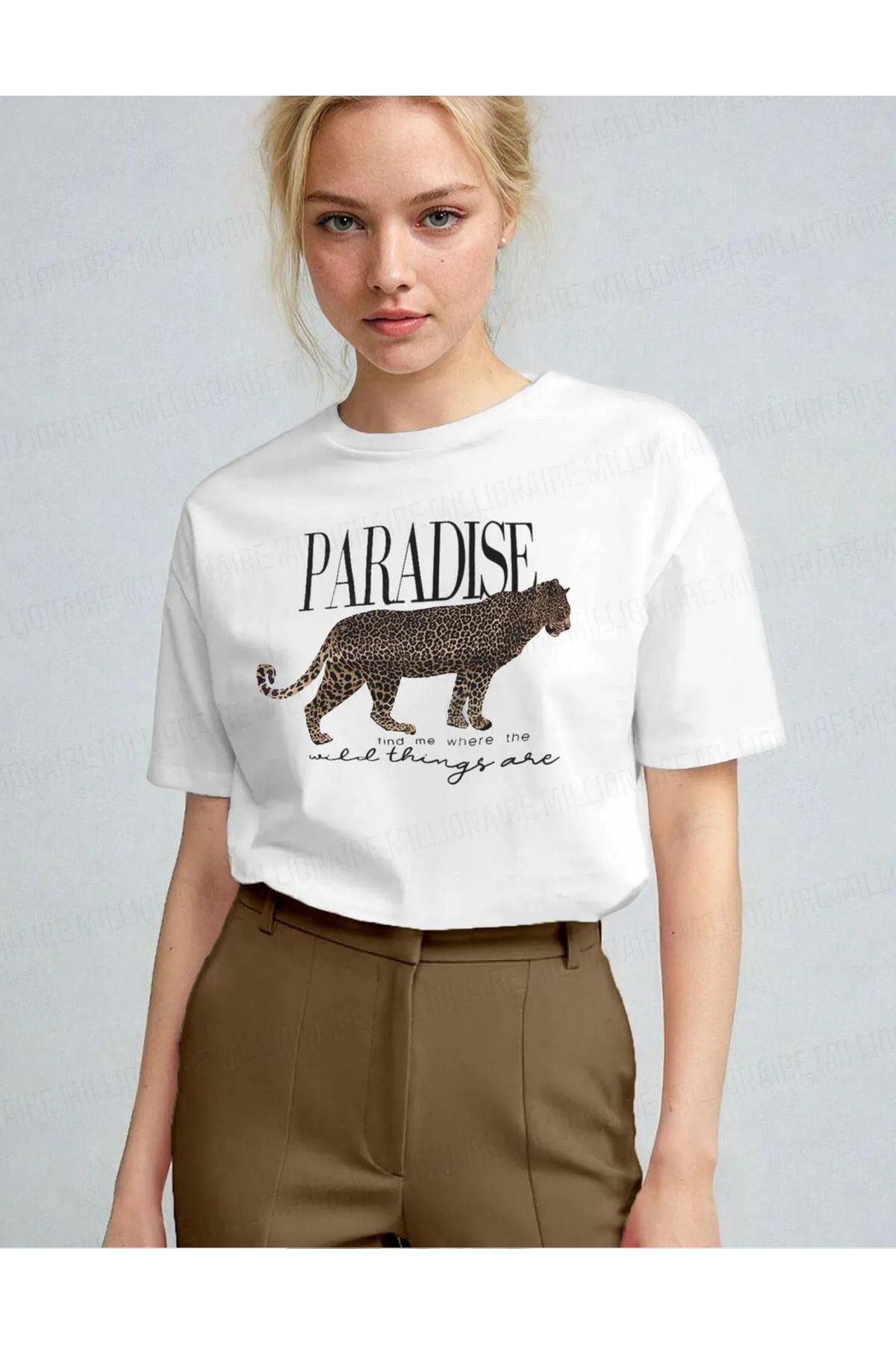 SAJA Unısex Kadın/Erkek Baskılı Oversize Düşük Kol Bisiklet Yaka T-Shirt