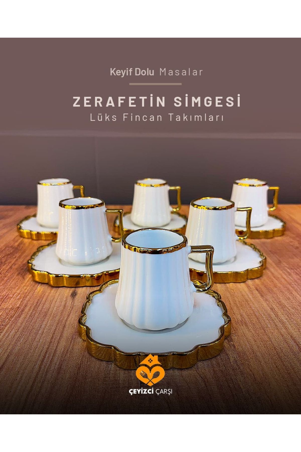 ÇEYİZCİ ÇARŞI ARADIĞIN HERŞEY TEK TIKLA 12 Parça Beyaz Altın Yaldızlı Modern Kahve Fincan Takımı – Lüks ve Zarif Tasarım