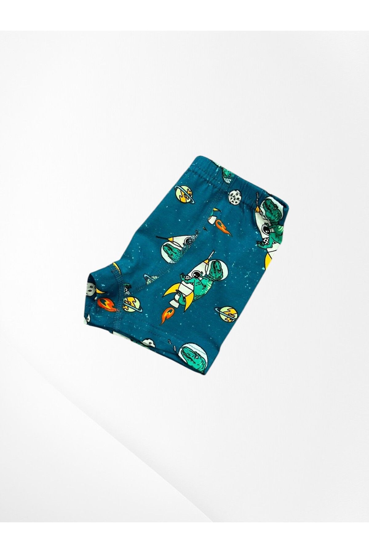 elmas kids-Boy's 100% Cotton Petrol Green Color Space Rocket Patterned Tank Top Boxer Set with Stitched Mesh Part 4