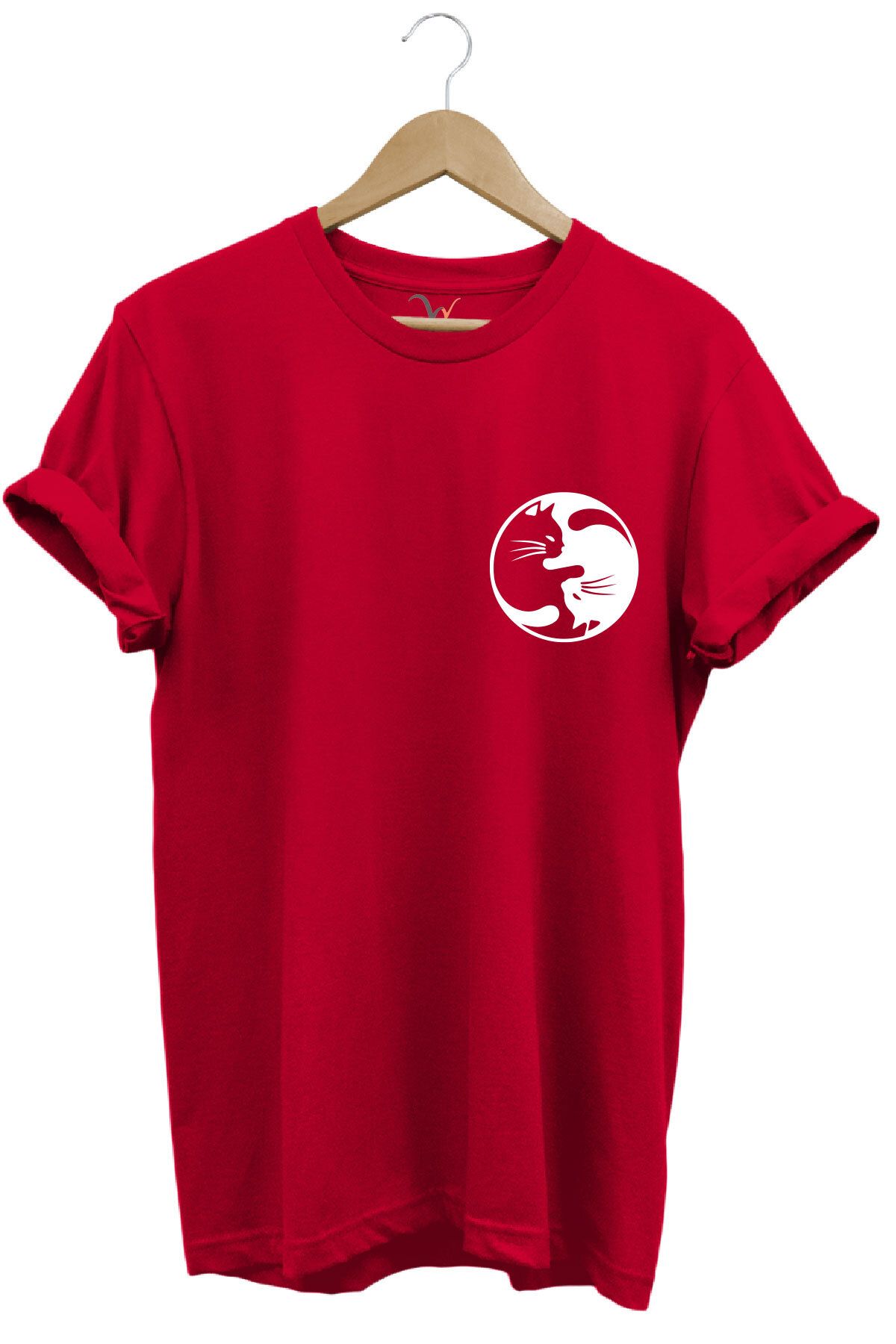 onsrawear Ying Yang Kedi Unisex Baskılı %100 Pamuk Basic Bisiklet Yaka T-shirt
