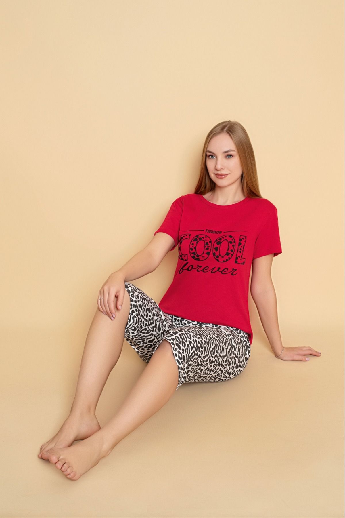 Sude HOMEWEAR Kadın Kısa Kol Kapri Pijama Takımı