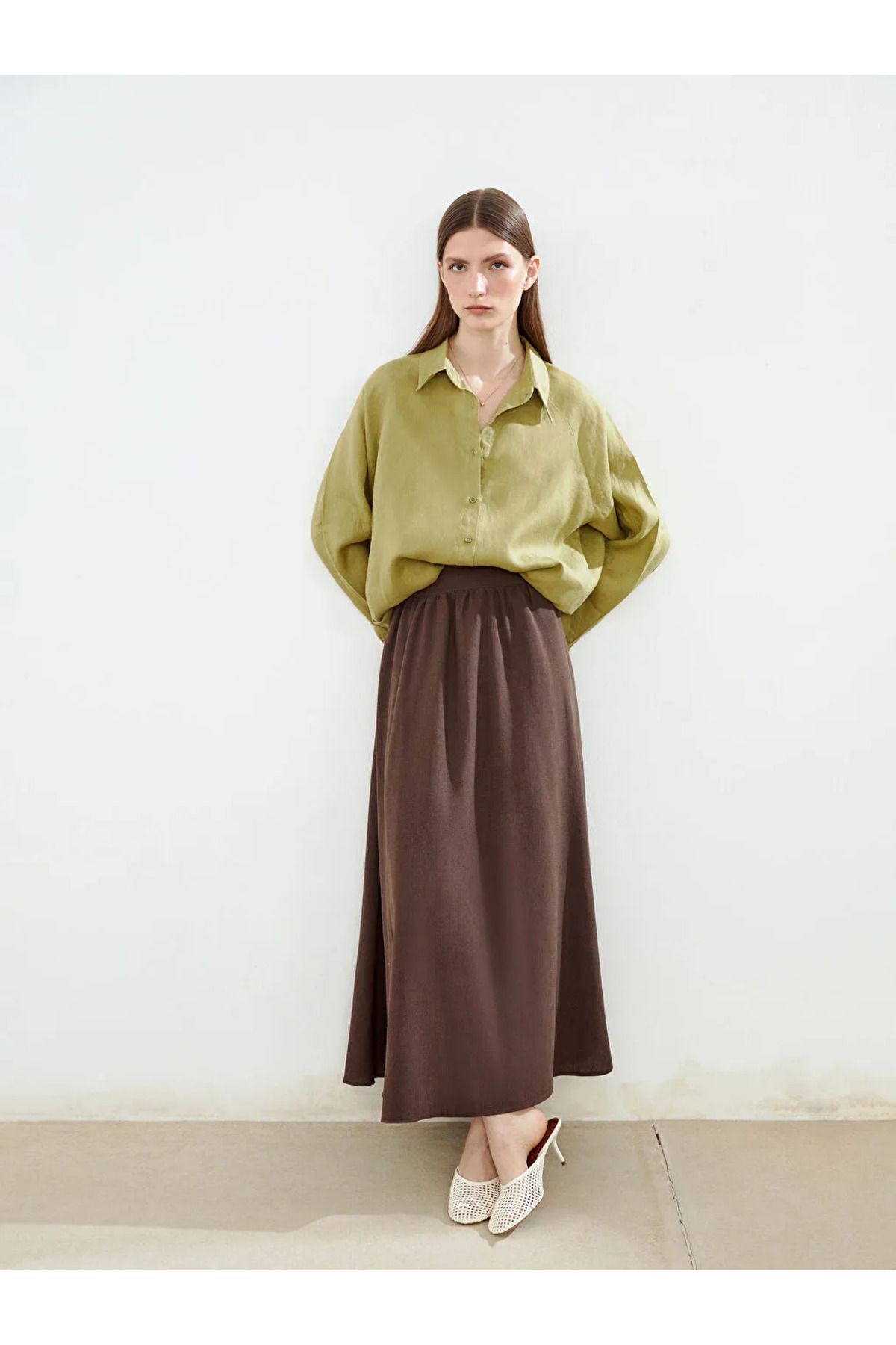 LC Waikiki LCW Modest Beli Lastikli Keten Karışımlı Kadın Etek