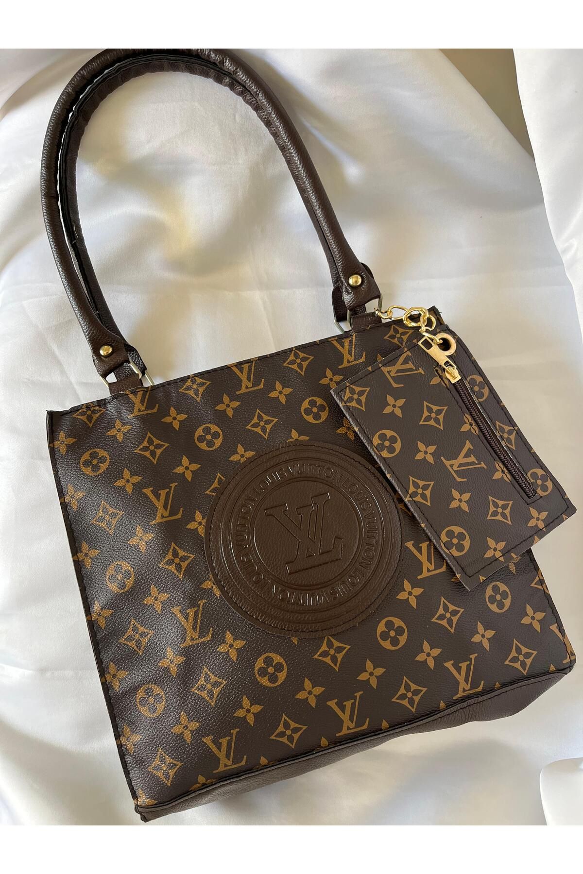 Tugchic Bags LV Stil Klasik Monogram Deri Omuz Çantası + Mini Cüzdan