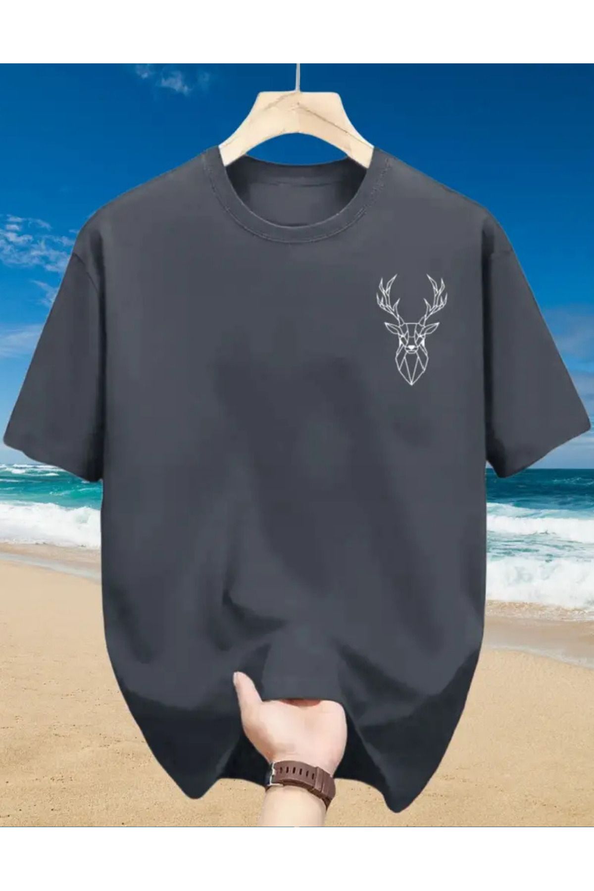 SAJA Unısex Kadın/Erkek Baskılı Oversize Düşük Kol Bisiklet Yaka T-Shirt