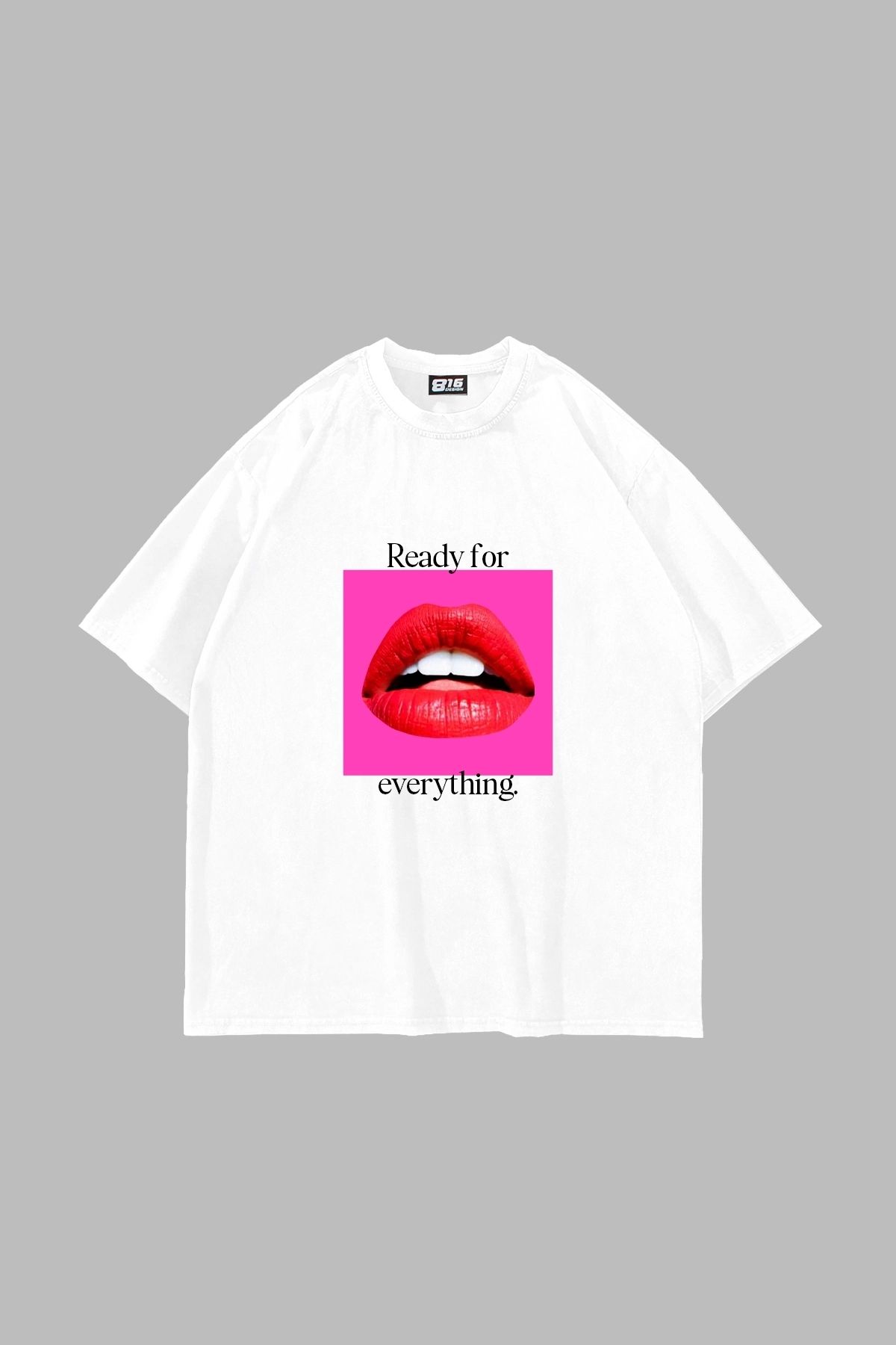 Sekizbiraltı Ready For Everything Baskılı Oversize Unisex Beyaz Tshirt