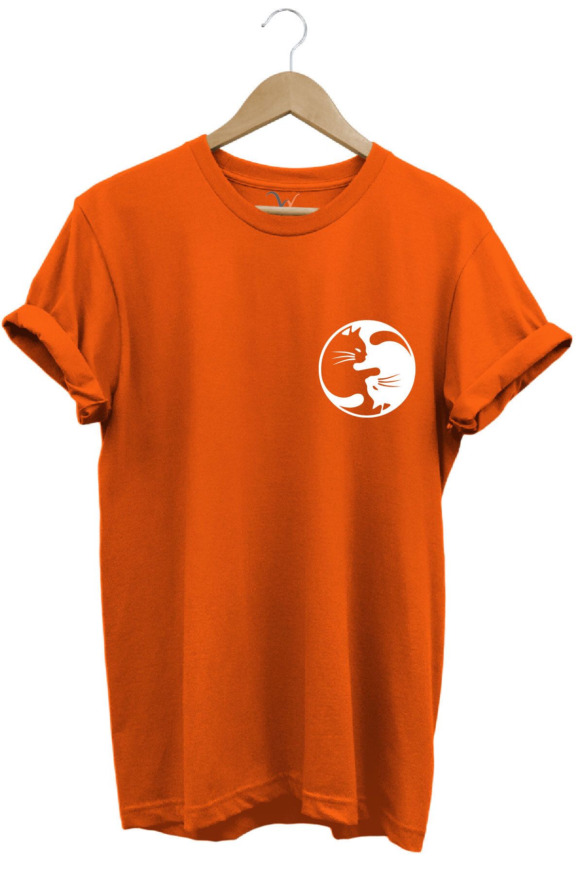 onsrawear Ying Yang Kedi Unisex Baskılı %100 Pamuk Basic Bisiklet Yaka T-shirt