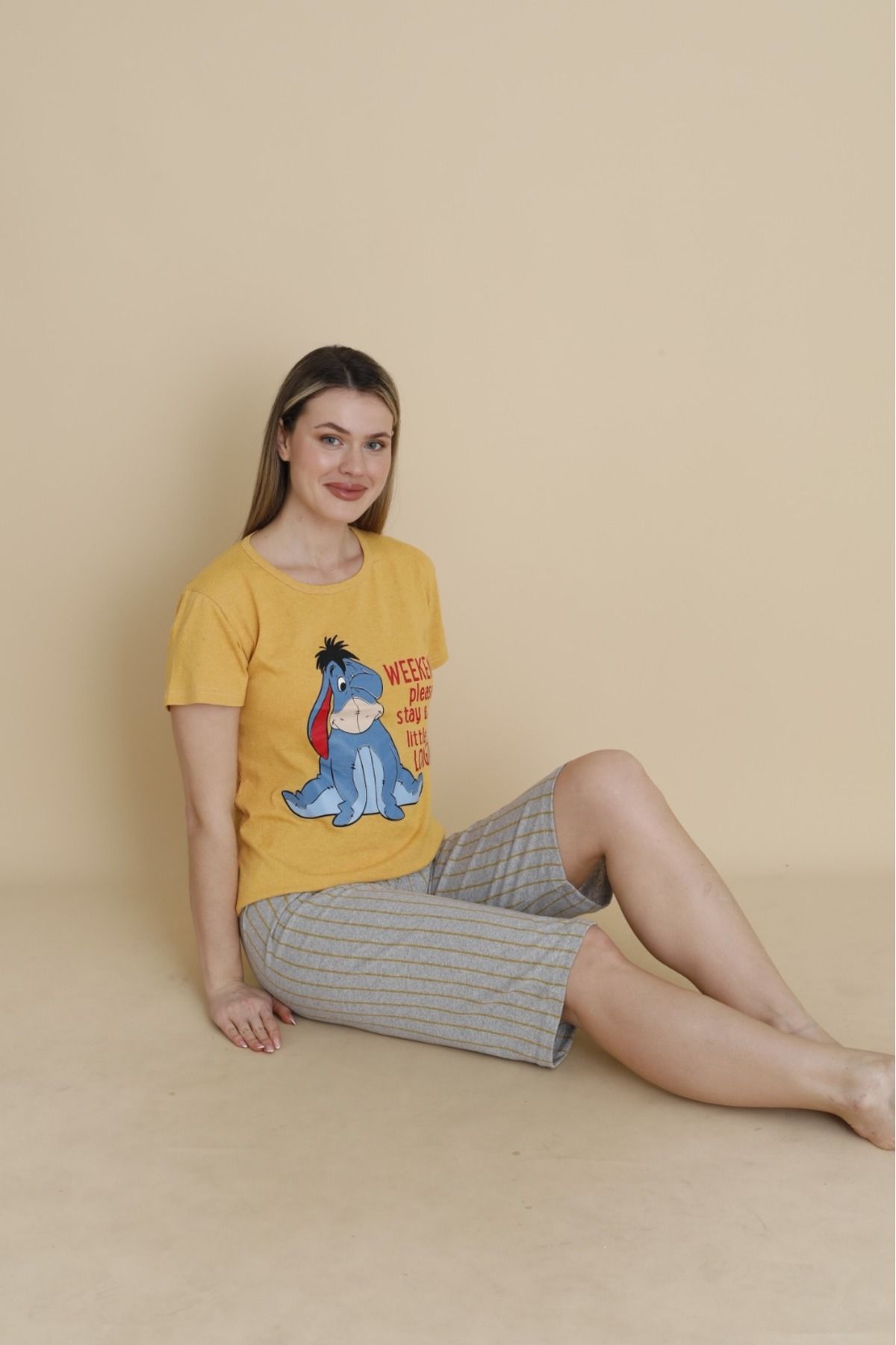 Sude HOMEWEAR Kadın Kısa Kol Kapri Pijama Takımı