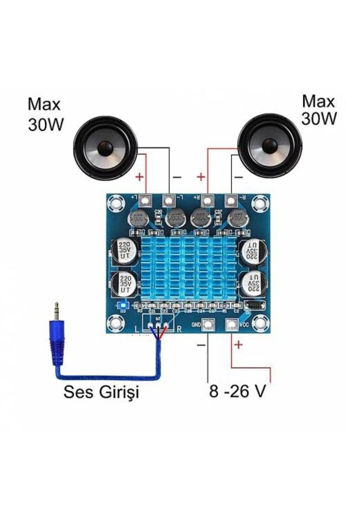 Elektronik Atölye TPA3110 2x30W Streo Çift Kanal Amfi Devresi uyumlu