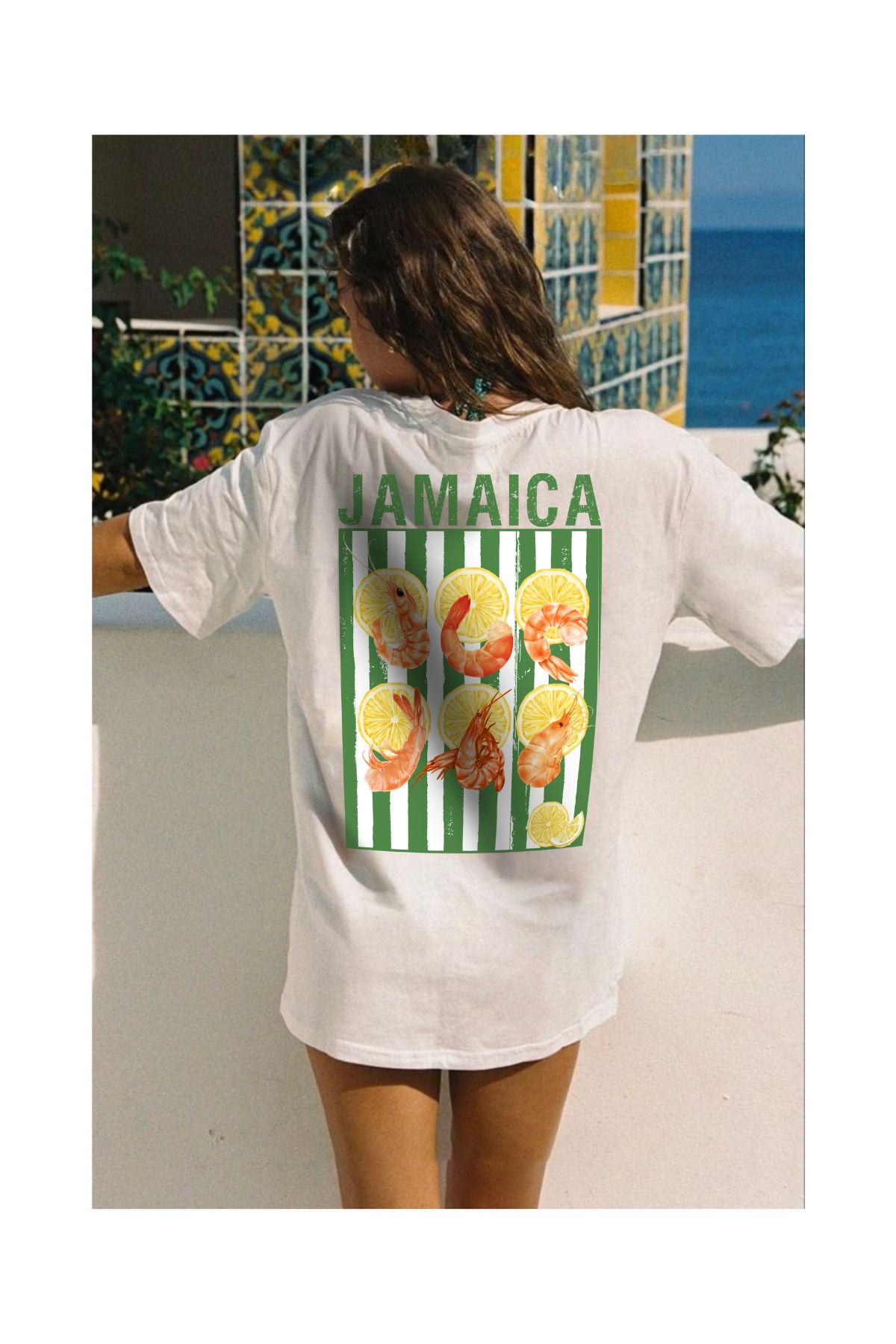 Le'sluette shadow of style Karides Baskılı Oversize %100 Pamuk T-shirt