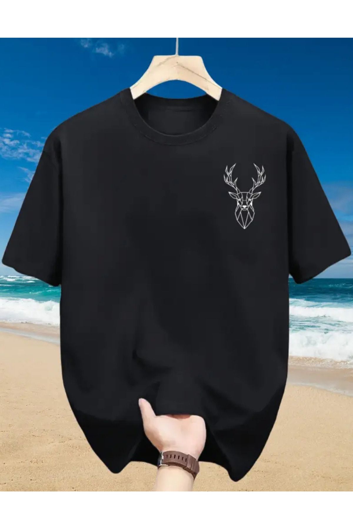 SAJA Unısex Kadın/Erkek Baskılı Oversize Düşük Kol Bisiklet Yaka T-Shirt