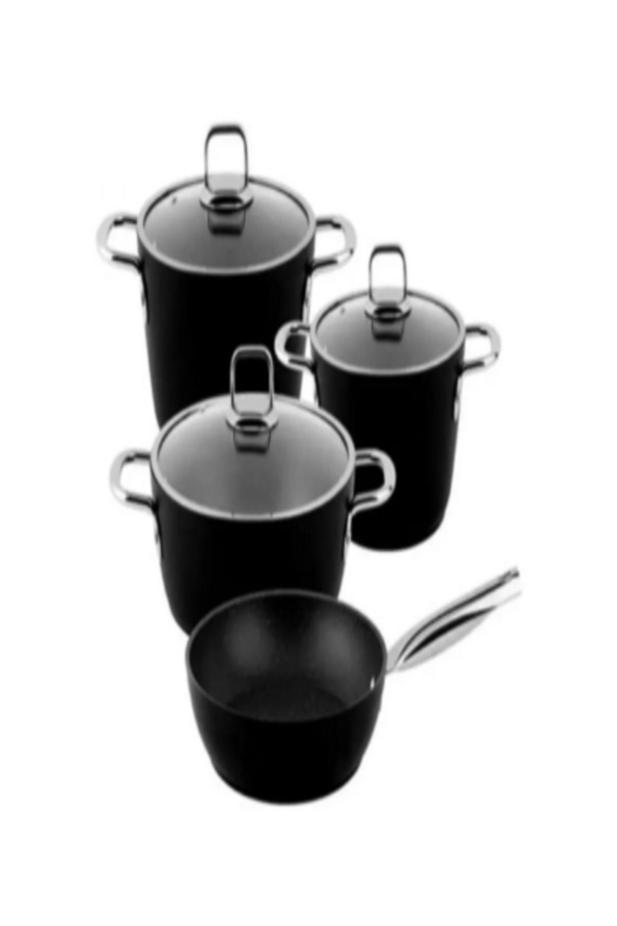 POWERMECH Brillant Granit Asterion Siyah 7 Prç Set (18cm-22cm-26cm Tenceler) (26cm Tava)