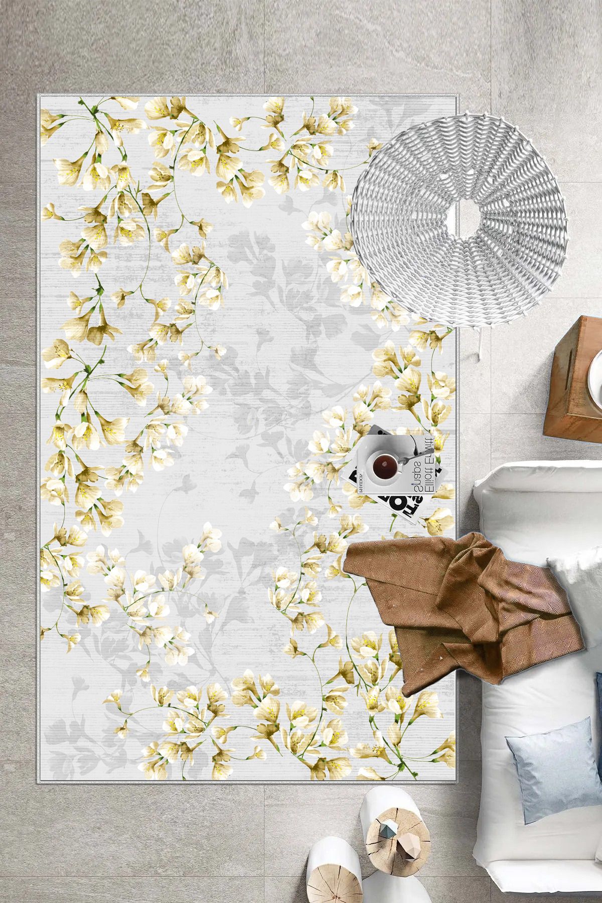 Thalia Home Çiçekli Model Kaymaz Taban Yıkanabilir Baskılı Yolluk Halı Mutfak Halısı