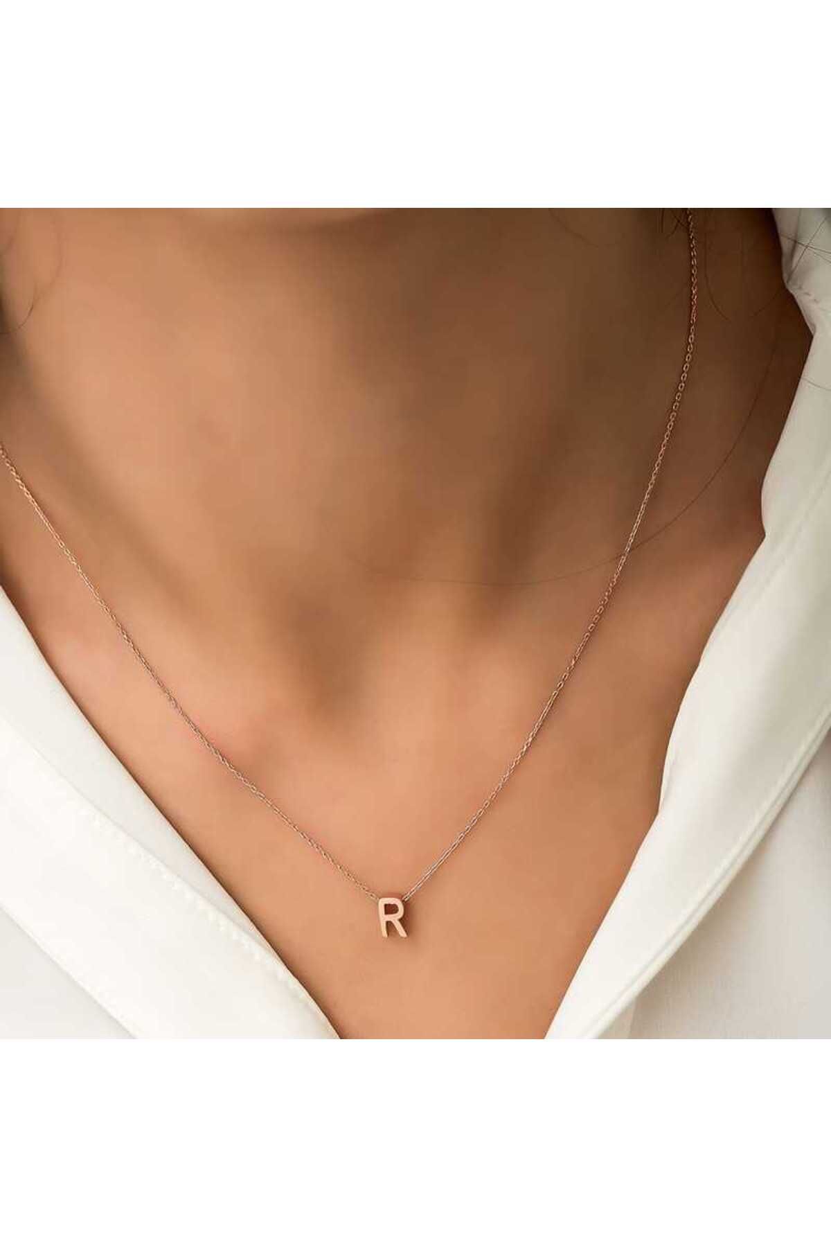 Emperium Gümüş Rose 3 Boyutlu R Harf Kolye