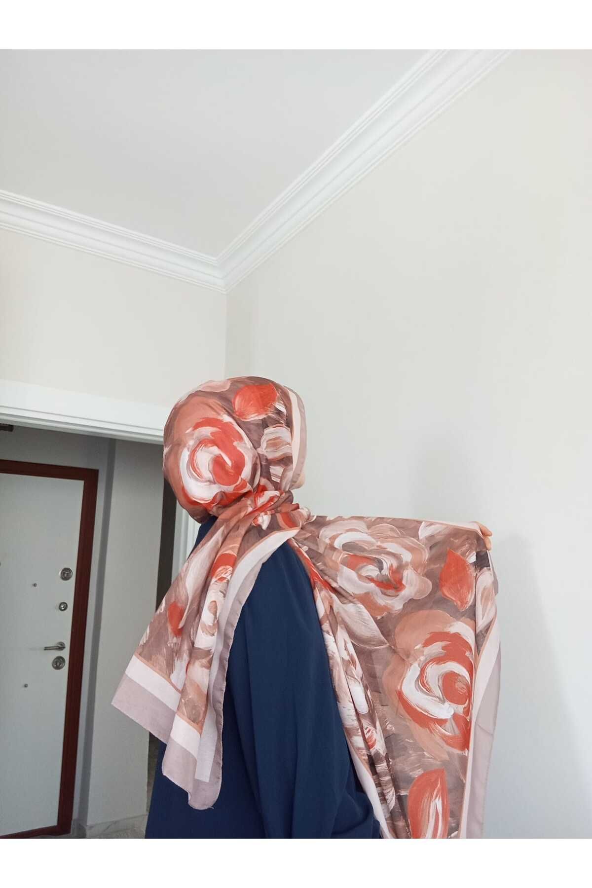 aminebuğlemscarf gül desenli soft pamuk şal - turuncu