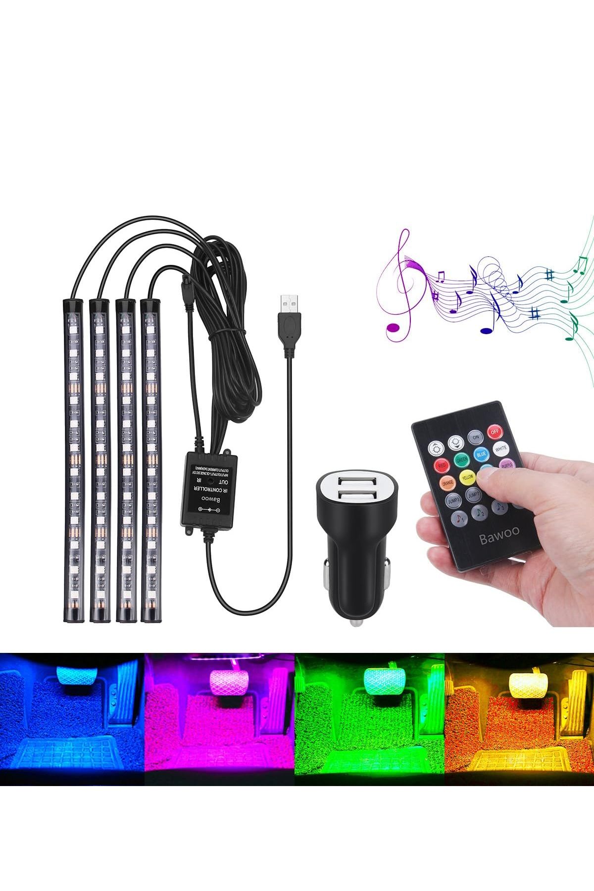 TECHNOMEN Araç İç- Dış LED Ambiyans Işık – USB & Kumandalı Şerit Aydınlatma