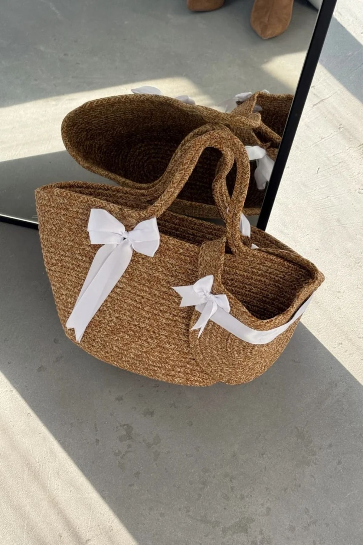 LEONAS Şapka Hediyeli Handmade Hasır El ve Omuz Çanta Marlove Beyaz