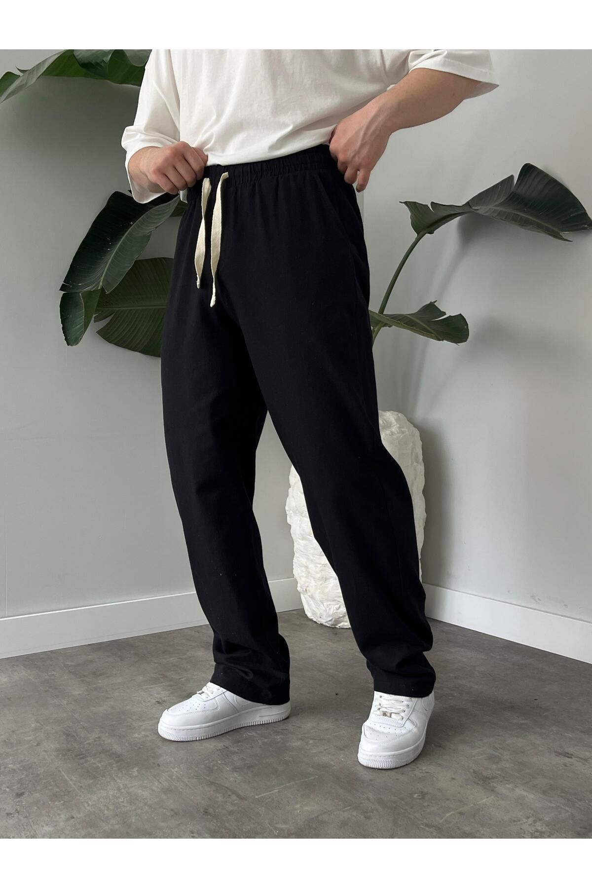 Quik-max Yıkamalı Keten Baggy Pantolon