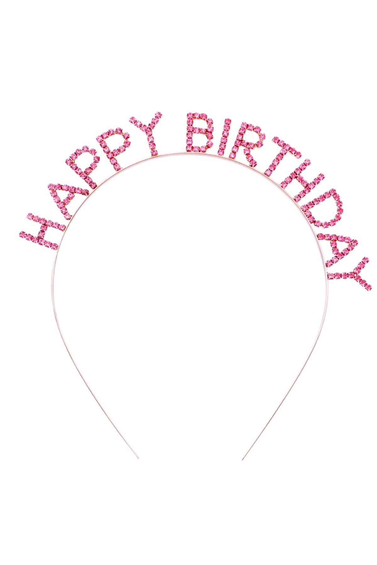 Modafiks Pembe Renk Kristal Taşlı Gold Renk Kaplama Happy Birthday Taç 16x17 Cm