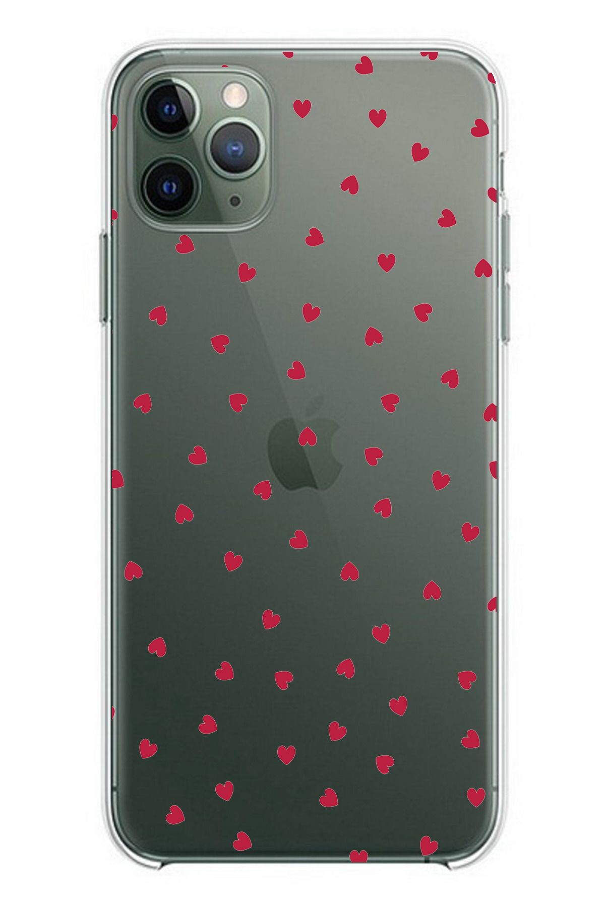 TechTree iPhone 11 PRO Uyumlu Kırmızı Kalpler Tasarımlı Şeffaf Silikon Kılıf