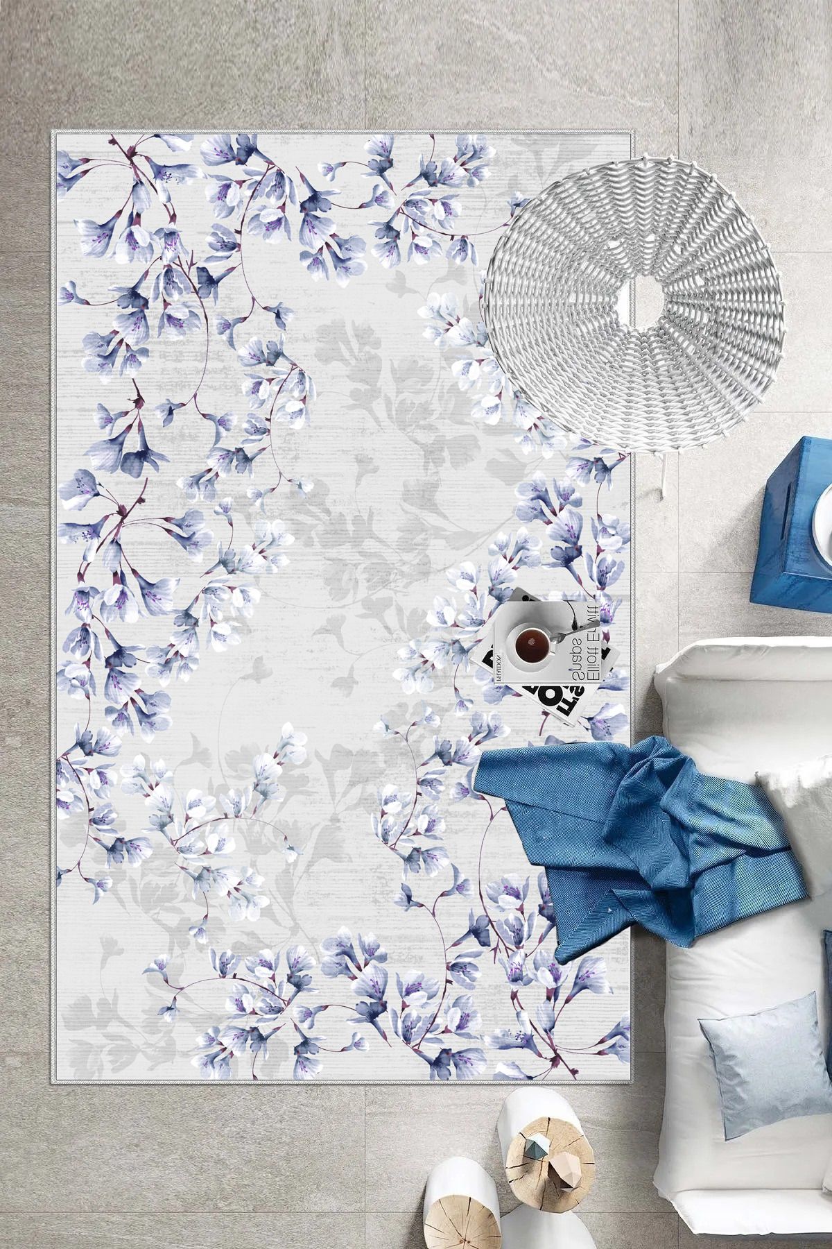 Thalia Home Çiçekli Model Kaymaz Taban Yıkanabilir Baskılı Yolluk Halı Mutfak Halısı