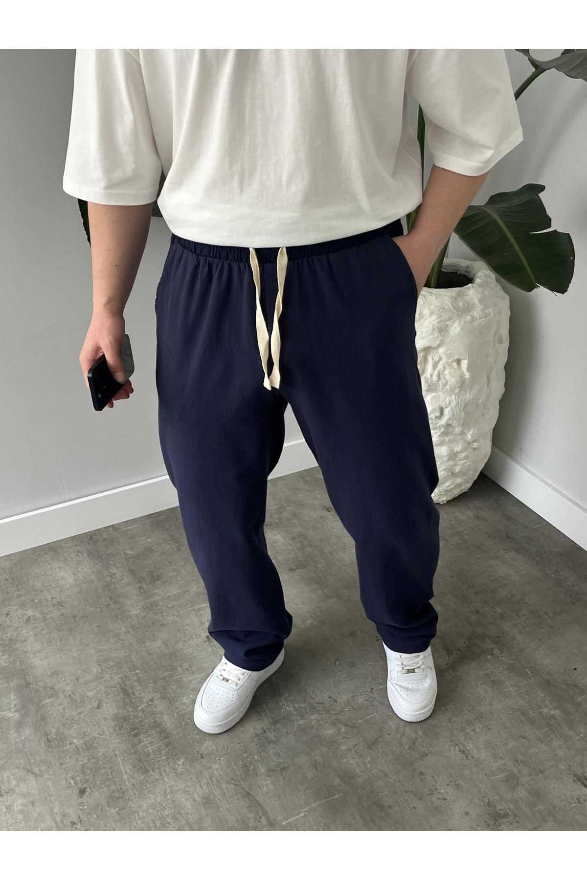 Quik-max Yıkamalı Keten Baggy Pantolon