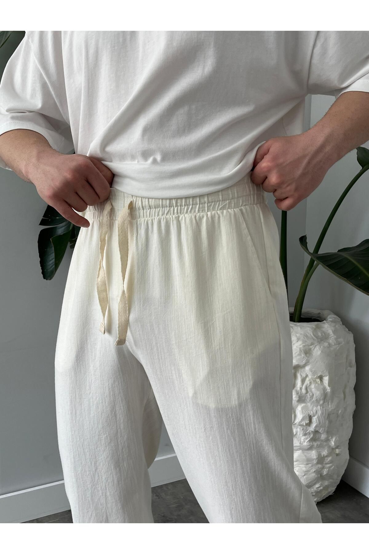 Quik-max Yıkamalı Keten Baggy Pantolon