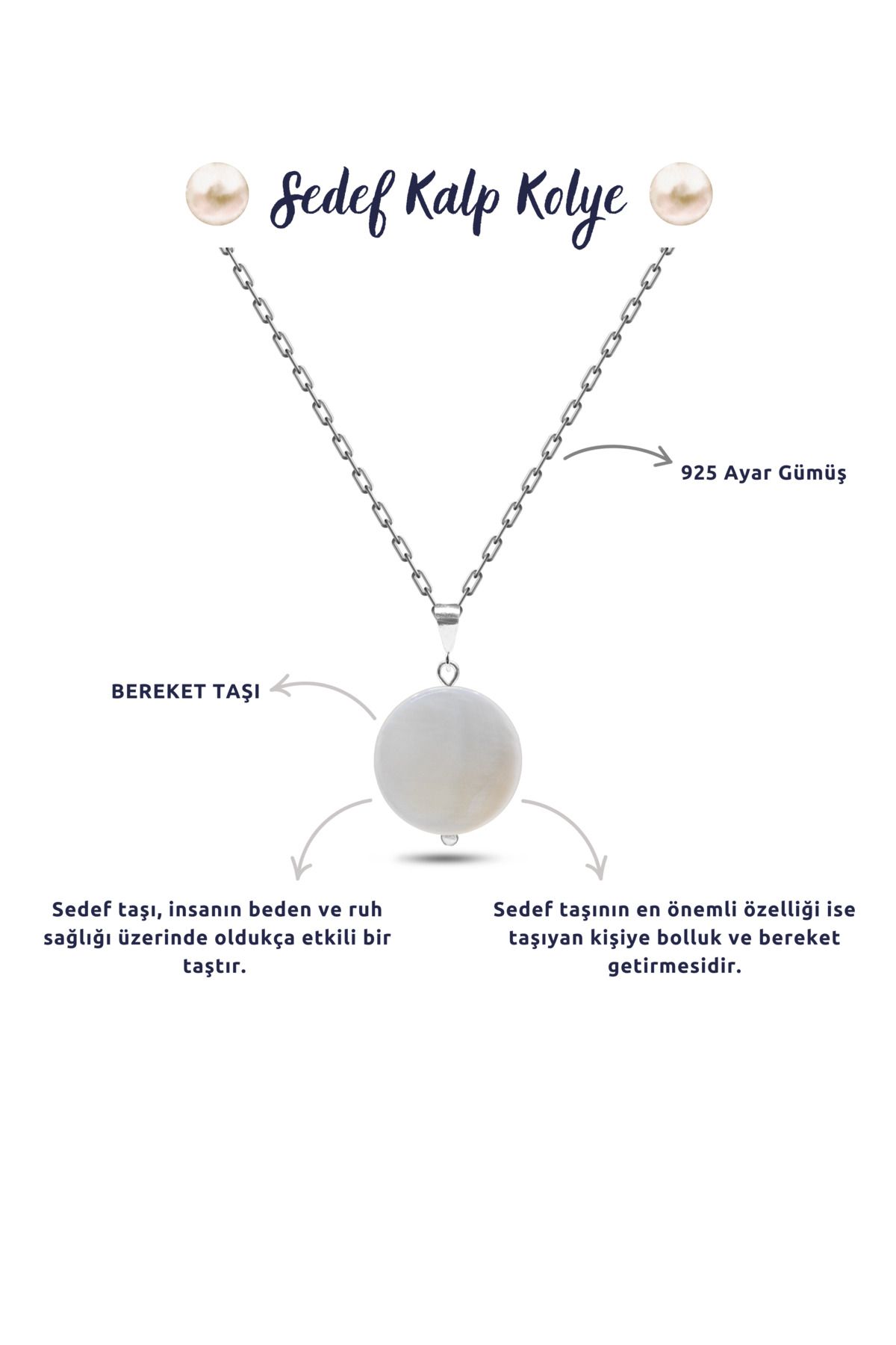 DAKANA JEWELLERY Sertifikalı Daire Kesim Doğal Taş Gümüş Kolye
