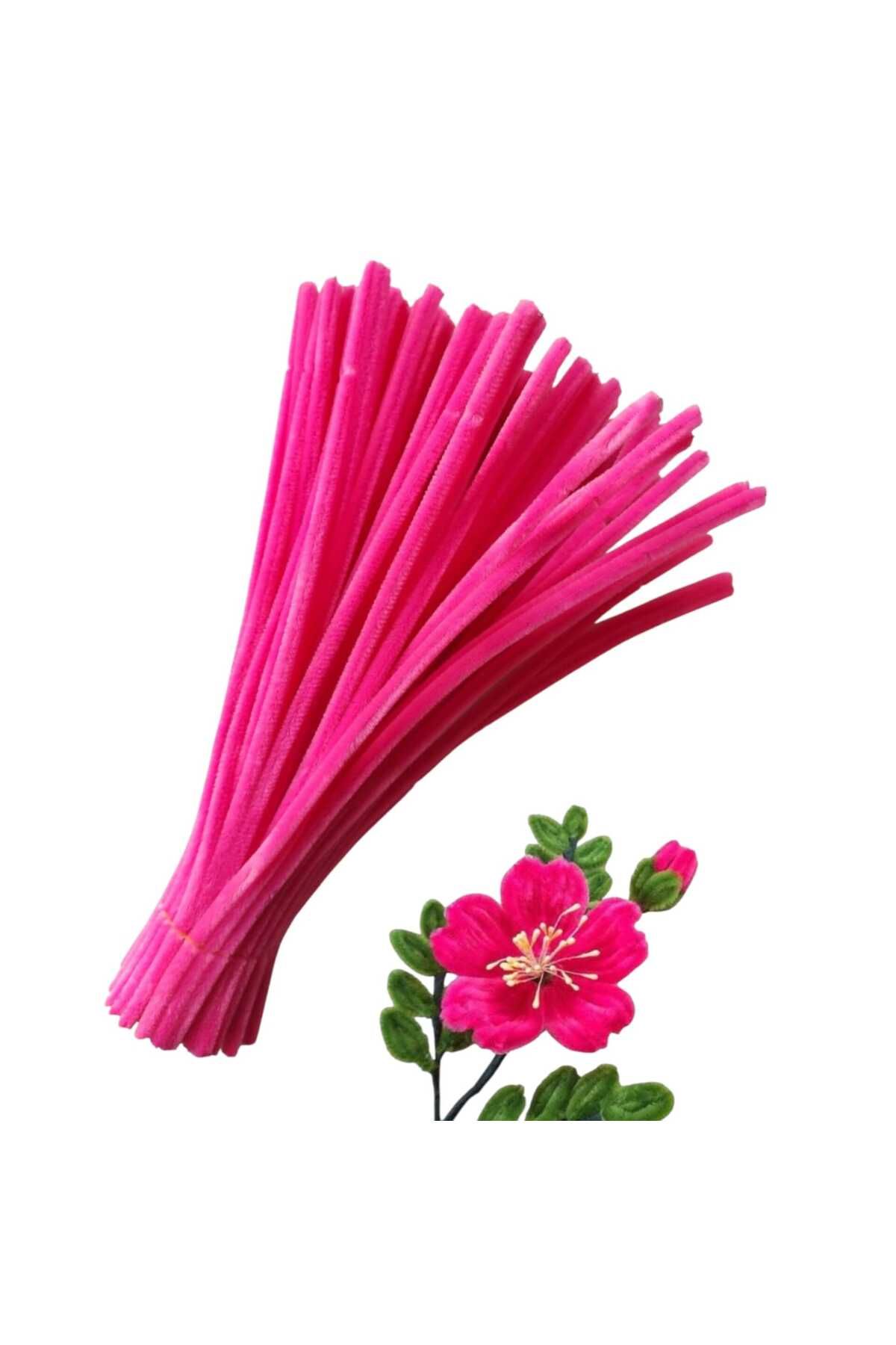 Butik Heryer.ciceklenir 25'li Koyu Pembe Renkli Şönil, Eğitici Şönil Seti, Tüylü Tel, 30 Cm 6mmv