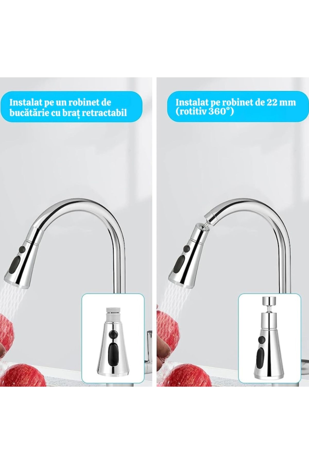 varioshop-VarioShop® Swivel Faucet Aerator, Universal, 3 Spray Modes, G1/2 Thread, 360° Rotation, 3