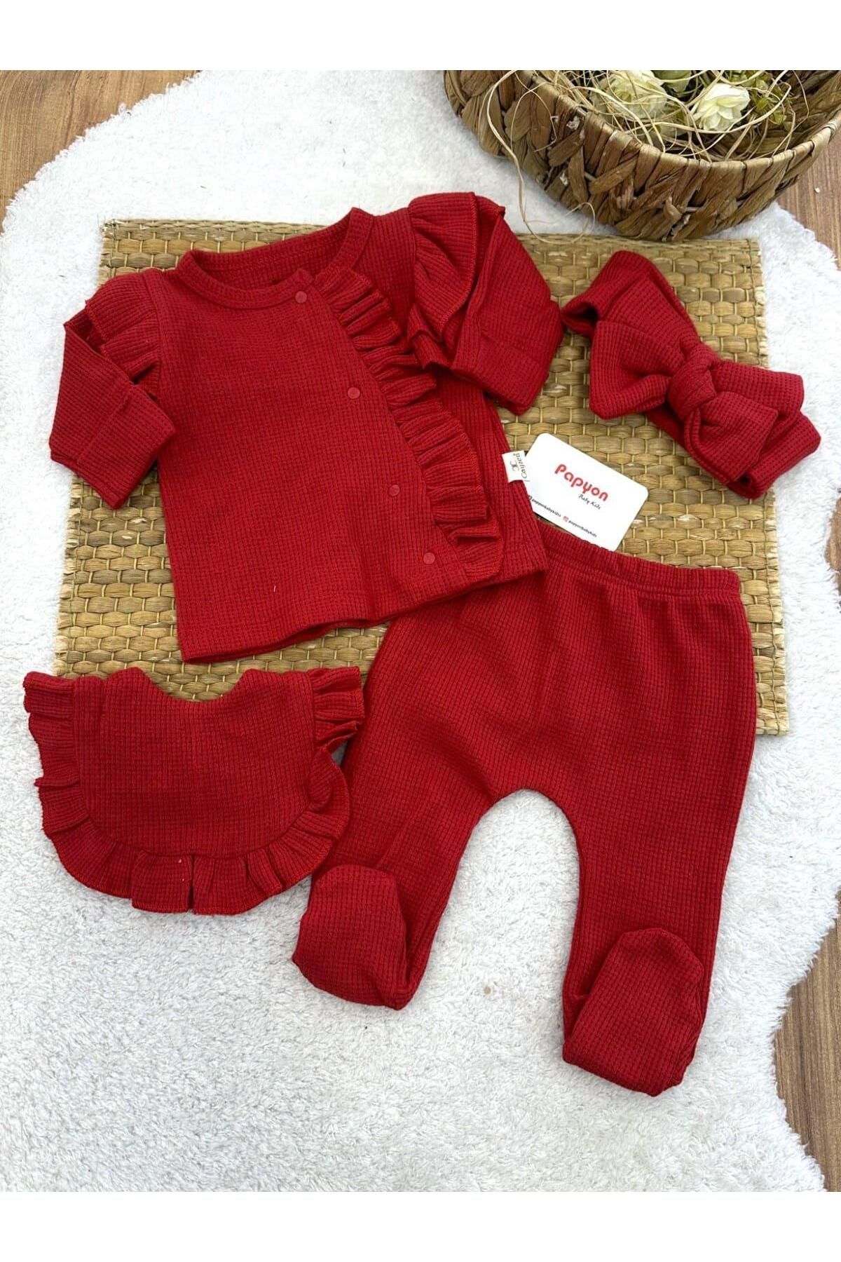 Papyon Baby Kids Kendinden Eldivenli Orkide Yenidoğan Kız Bebek 4lü Zıbın Set Hastane Çıkışı