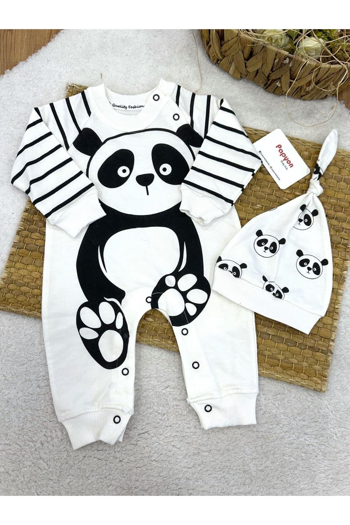 Papyon Baby Kids Panda Baskılı Bereli Erkek Bebek Tulum (0-3/3-6/6-9/9-12 Ay)