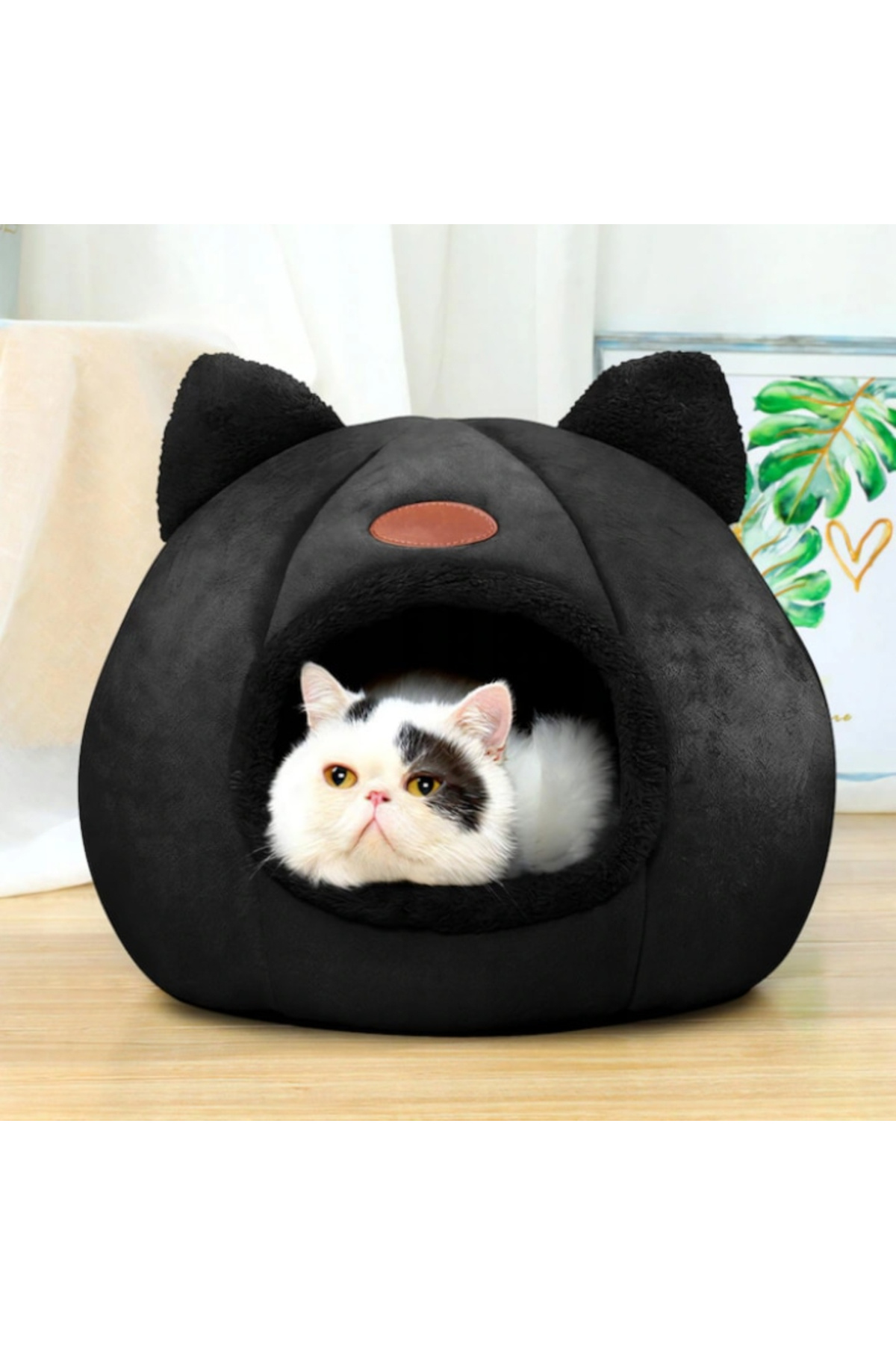 varioshop-VarioShop® Cat and Dog Bed in the shape of a house with cat ears, plush material, m 5