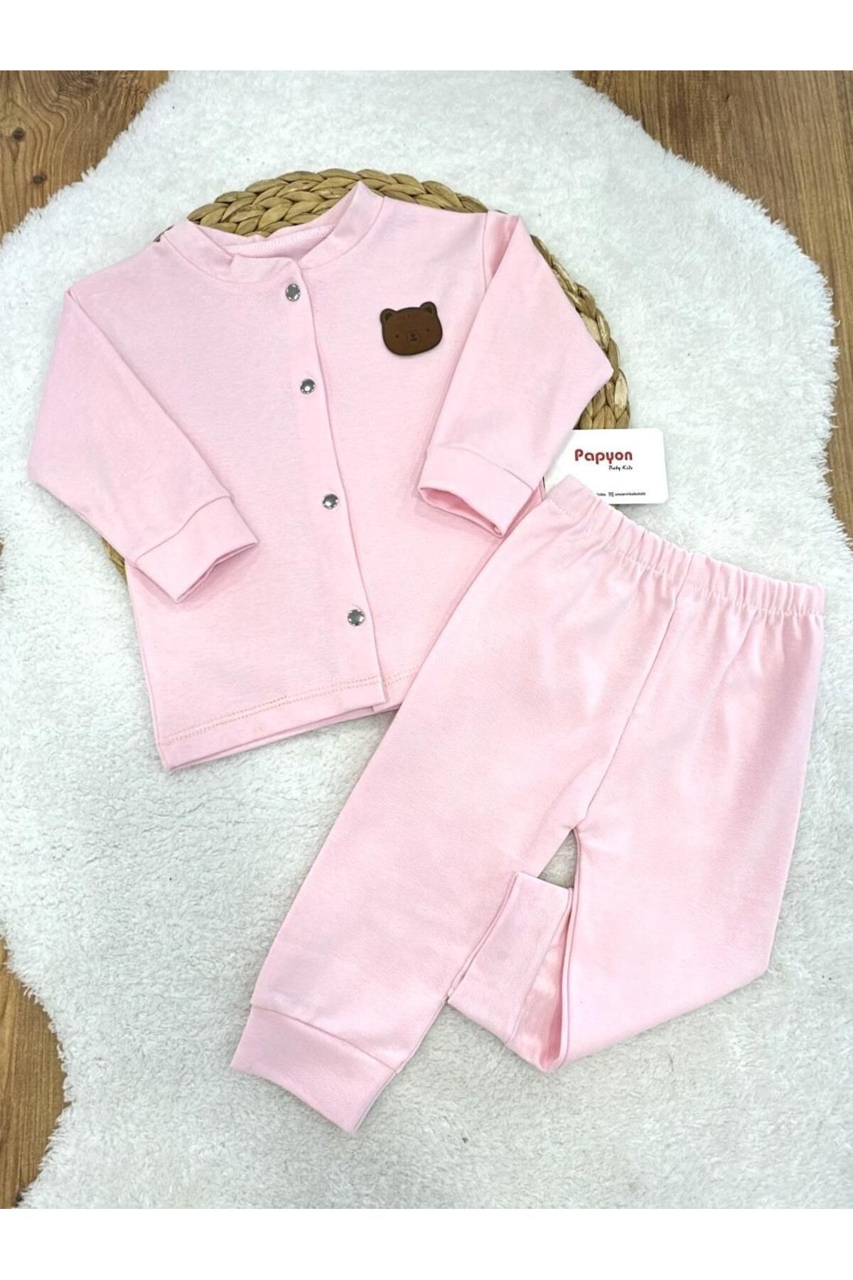Papyon Baby Kids Ayıcık Armalı Önden Çıtçıtlı Bebek Pijama Takımı 6-9/9-12/12-18/18-24 Ay