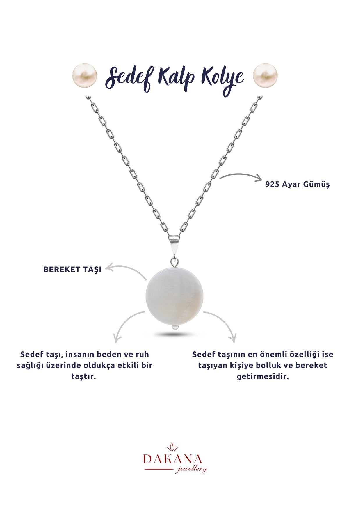 DAKANA JEWELLERY Sertifikalı Daire Kesim Doğal Taş Gümüş Kolye