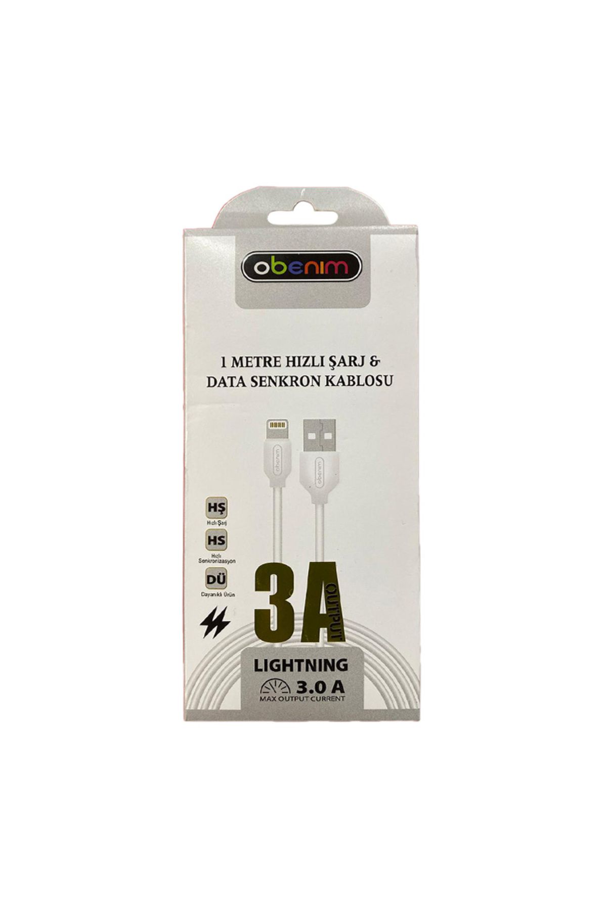 obenim 1 Metre Hızlı Şarj ve Data Senkronizasyon Kablosu - USB-A to Lightning 3.0A