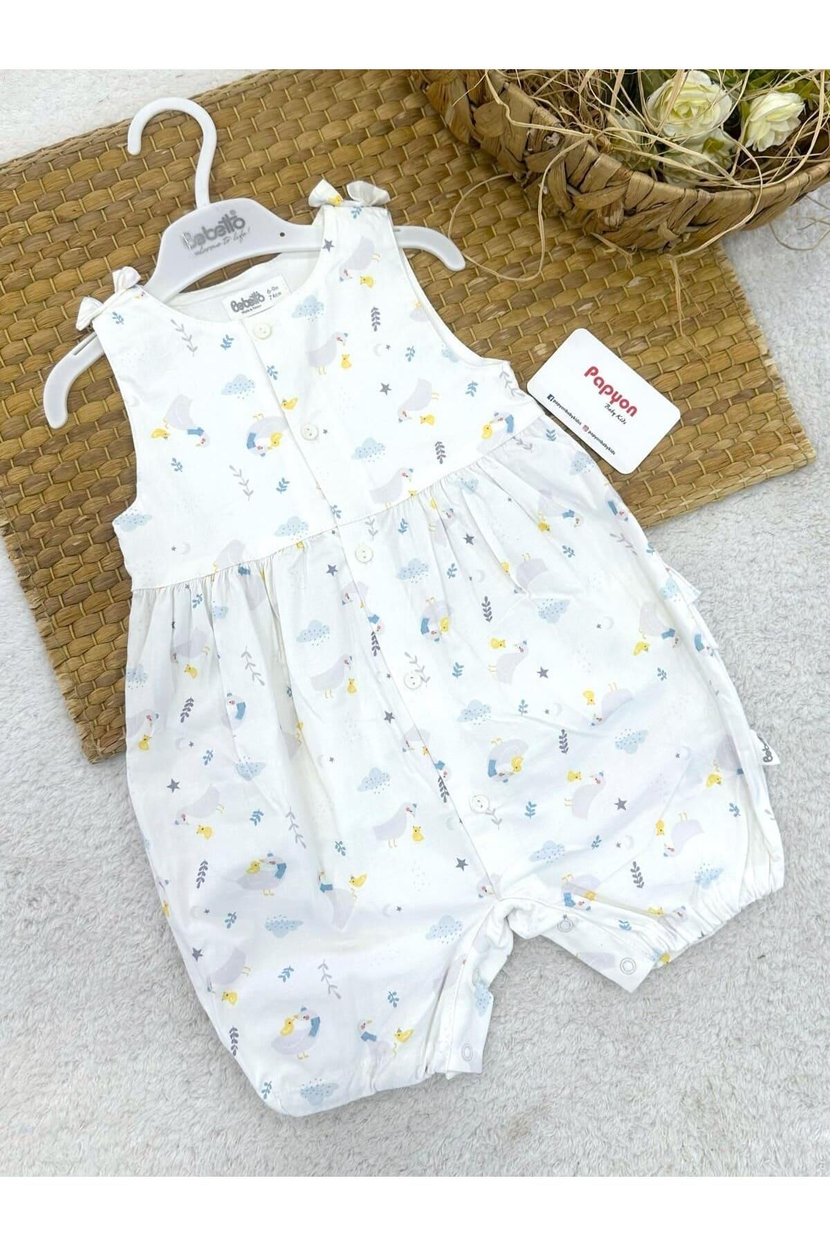 Papyon Baby Kids Desenli Geniş Askılı Önden Düğmeli Kız Bebek Dokuma Yazlık Tulum (6-9/9-12/12-18/18-24 Ay)
