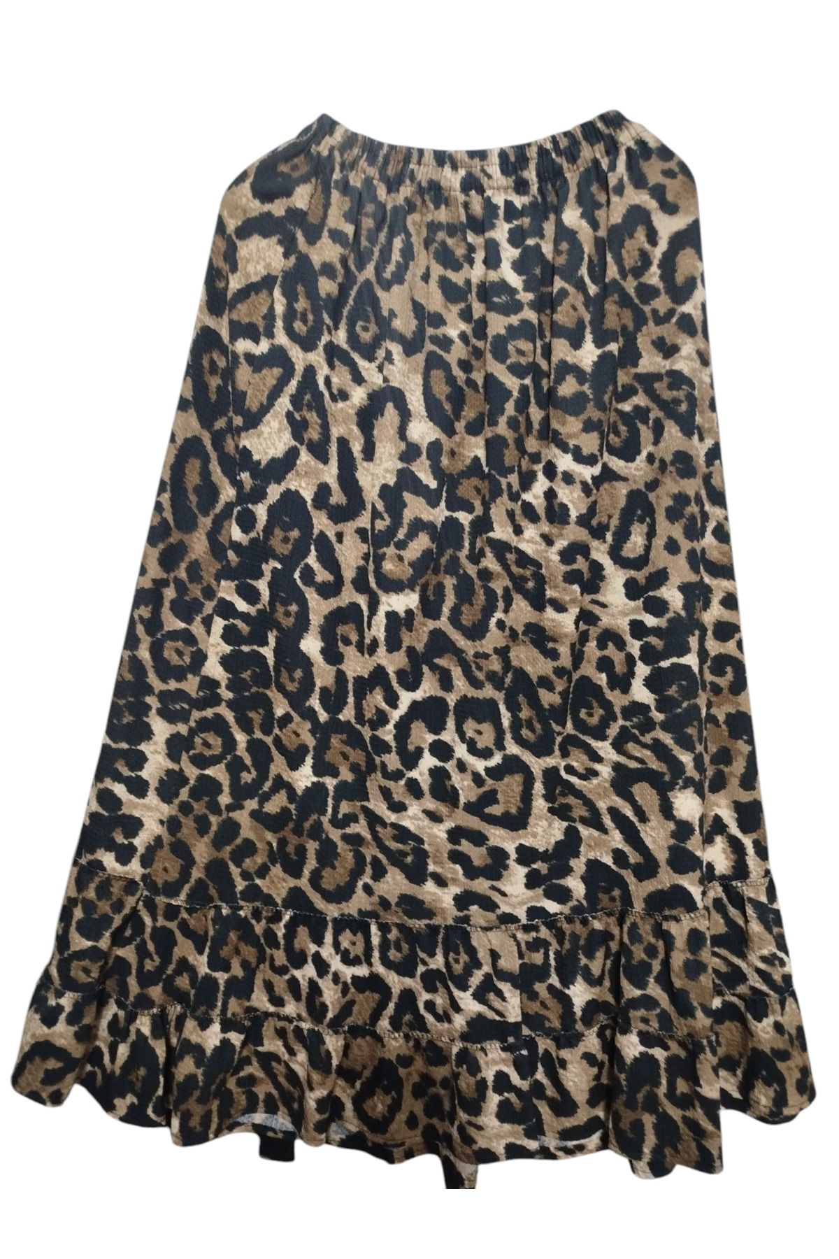DHDmoda Kadın Leopar Desenli Beli Lastikli Etek