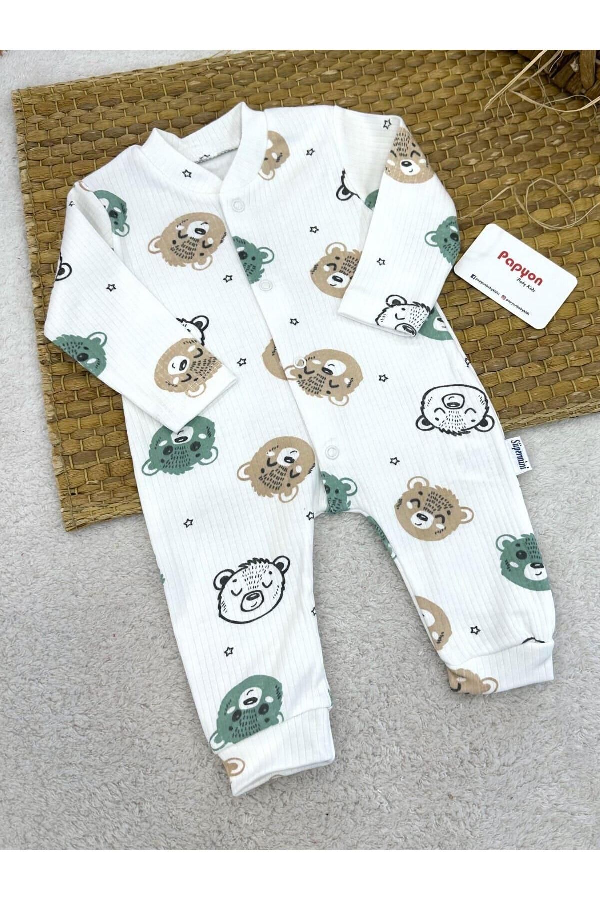 Papyon Baby Kids Hayvanlar Baskılı Fitilli Uniseks Bebek Tulum (0-3/3-6/6-9 Ay)