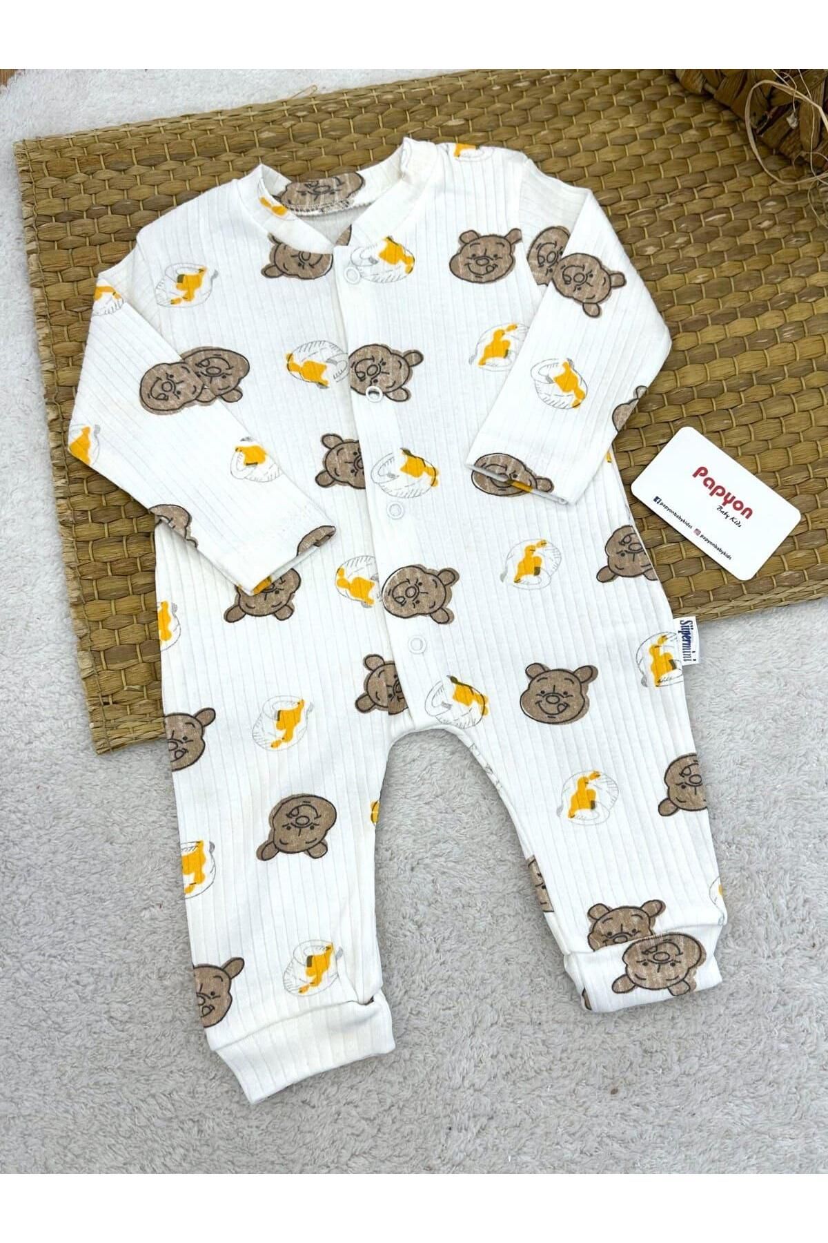 Papyon Baby Kids Winnie The Pooh Desenli Fitilli Erkek Bebek Tulum (0-3/3-6/6-9 Ay)