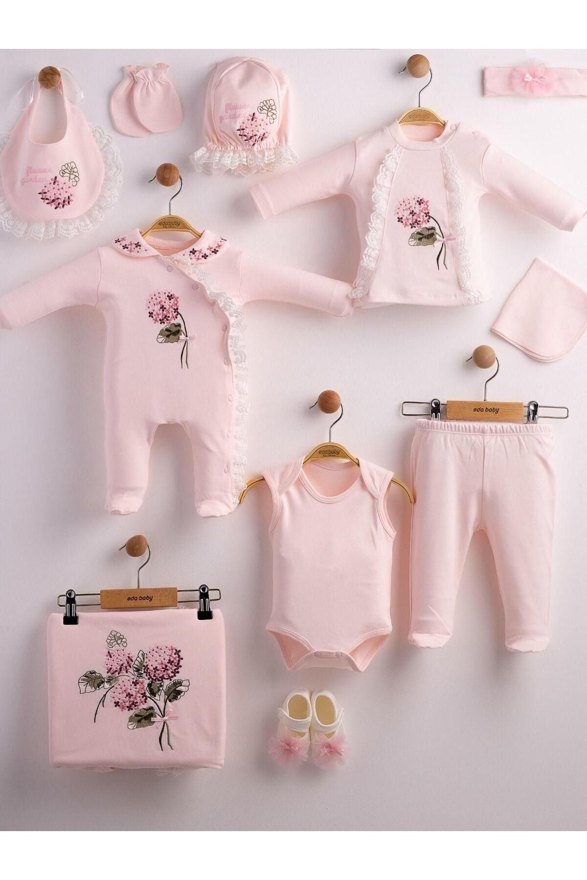 Papyon Baby Kids Güpürlü Kanaviçe Çiçek Nakışlı Yenidoğan Kız Bebek 11li Hastane Çıkış Seti